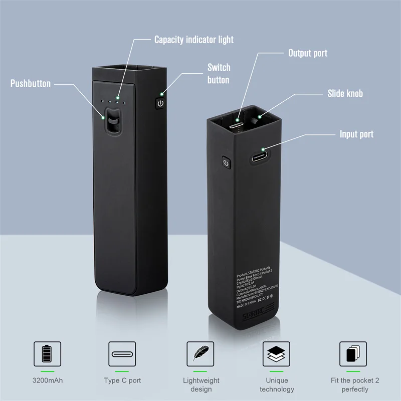 قبضة قوة البنك 3200mAh المحمولة المحمول قوة البنك قابلة للشحن المحمولة شحن الحقيبة Handgrip للجيب 2 كاميرا الملحقات