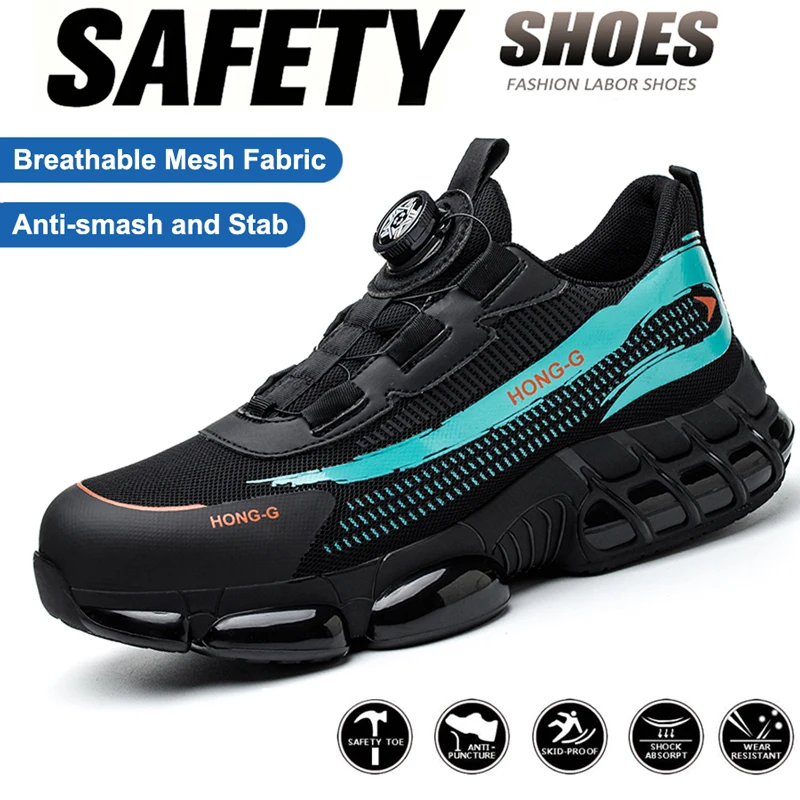 

Rotating Button Safety Shoes Work Boots for Men Shoes Steel Toe Work Sneakers Puncture-Proof Indestructible Construction Shoes