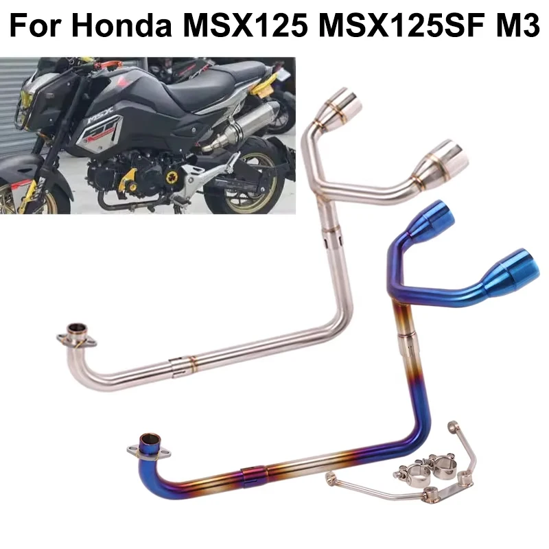 For Honda MSX125 MSX 125 M3 MSX125SF Motorcycle Exhaust Systems Front Middle Link Pipe Modify Double Hole Escape Connect Muffler
