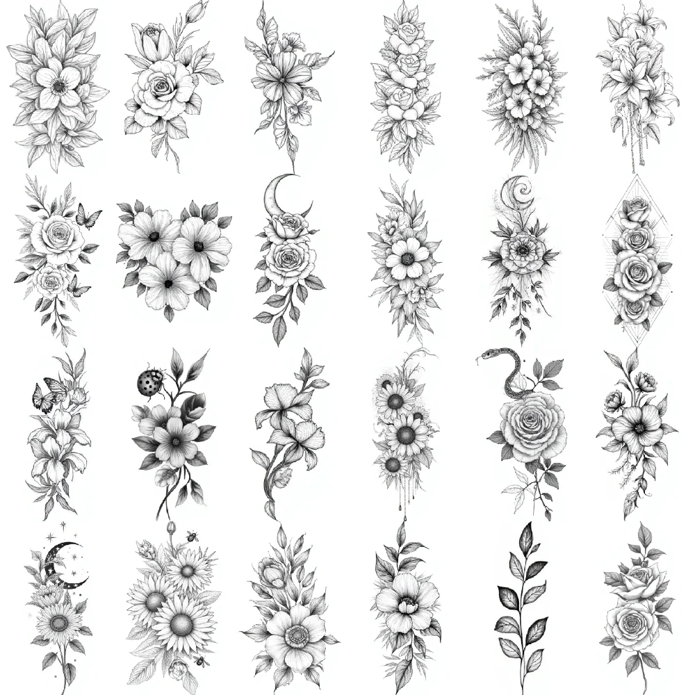 

9pcs Temporary Tattoo Temporary Tattoo Stickers Peonies Bees Roses For Adults Shoulders Thighs