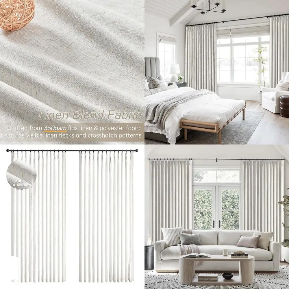 

Luxury Blackout Linen Curtains with Hooks, 72x84, Pinch Pleated for Patio & Living Room