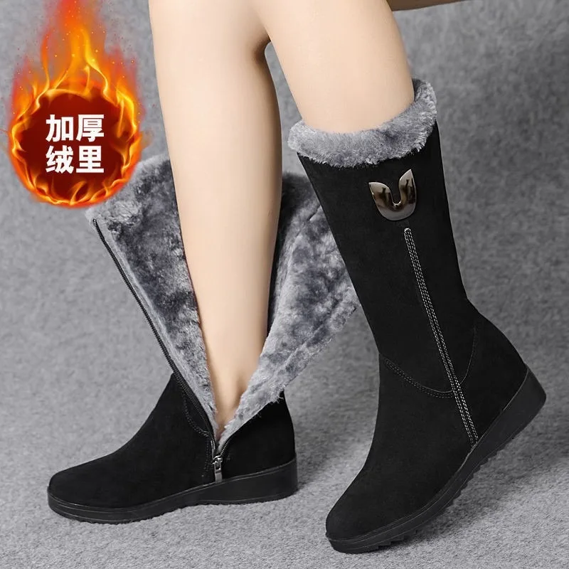 Winter Womens Boots Fashion Suede Mid-calf Boots Thick Plush Warm Snow Boots for Women Non-slip Platform Cotton Boot Botas Mujer