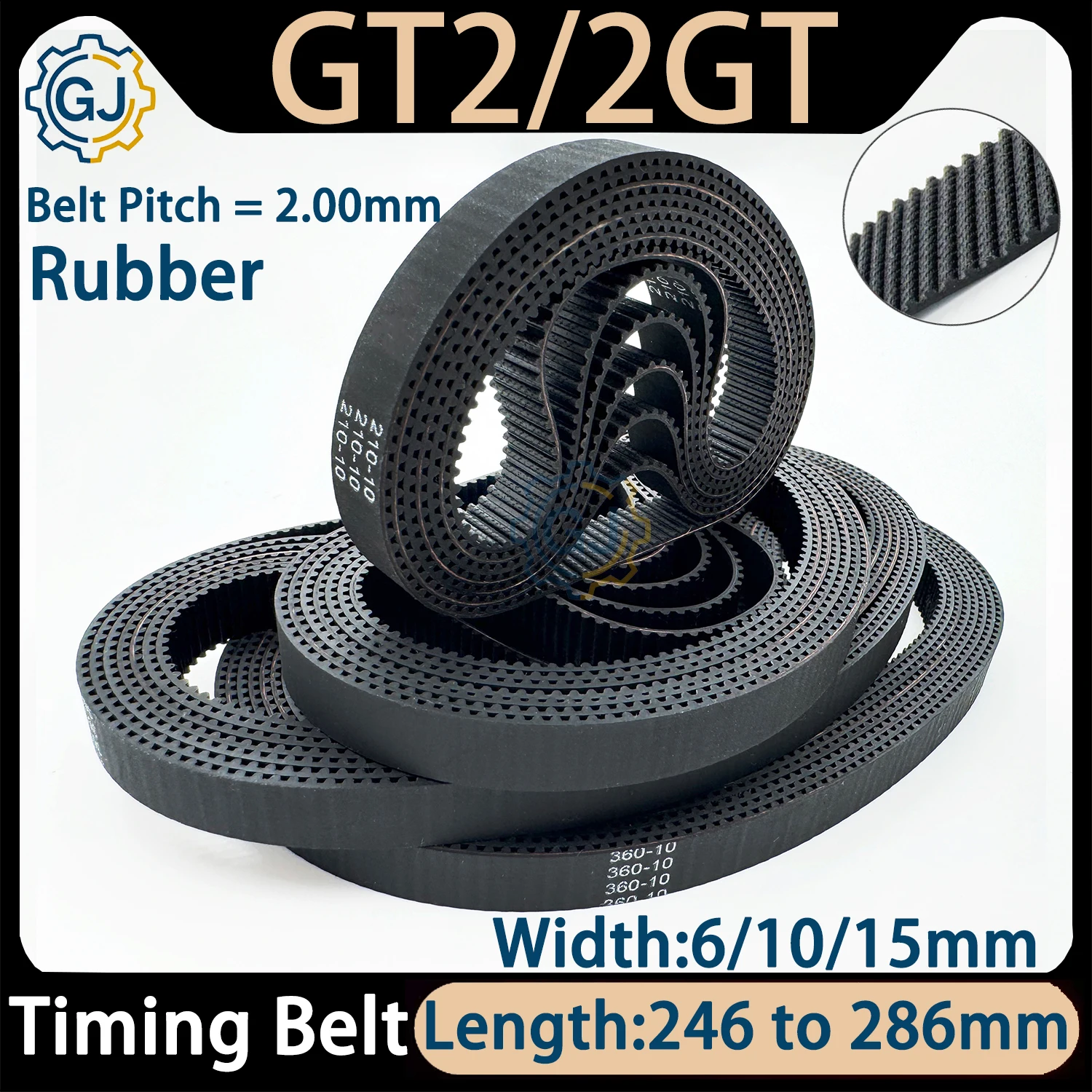 GT2 Timing Belt Width 6/10/15mm Closed Loop Rubber 2GT Length 264 266 268 270 272 274 276 278 280 282 286mm For 3D Printer Parts