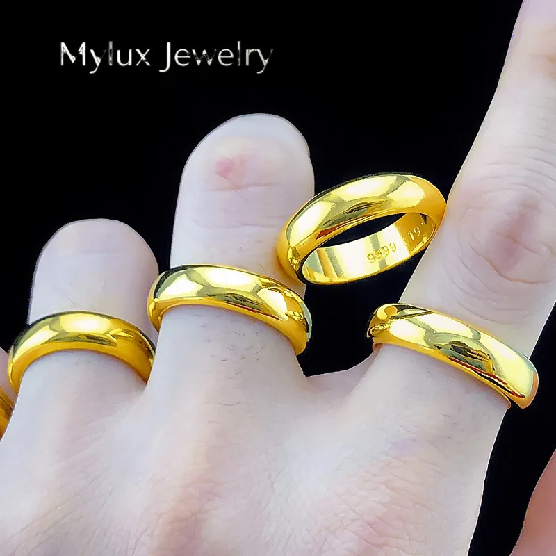 Mylux Jewelry Polished Ring Couple 24K Gold AU999 - Thick men's/stylish women's, matching polished design, luxury 24K quality