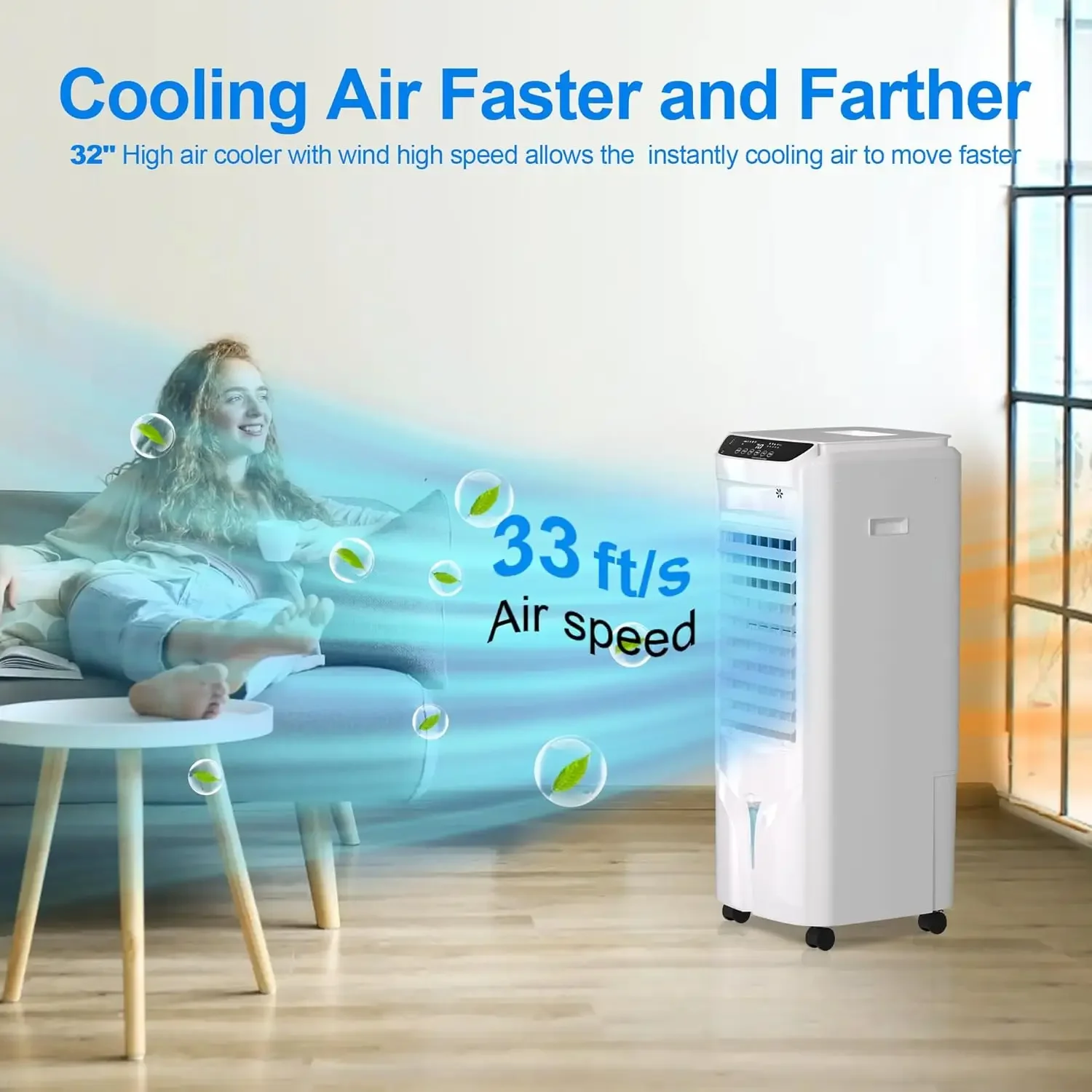 Refroidisseur d'Air Évaporatif Cool et Efficace de 32 Pouces, avec 4.2 Gal Précieux, Télécommande et Oscillation à 90 °