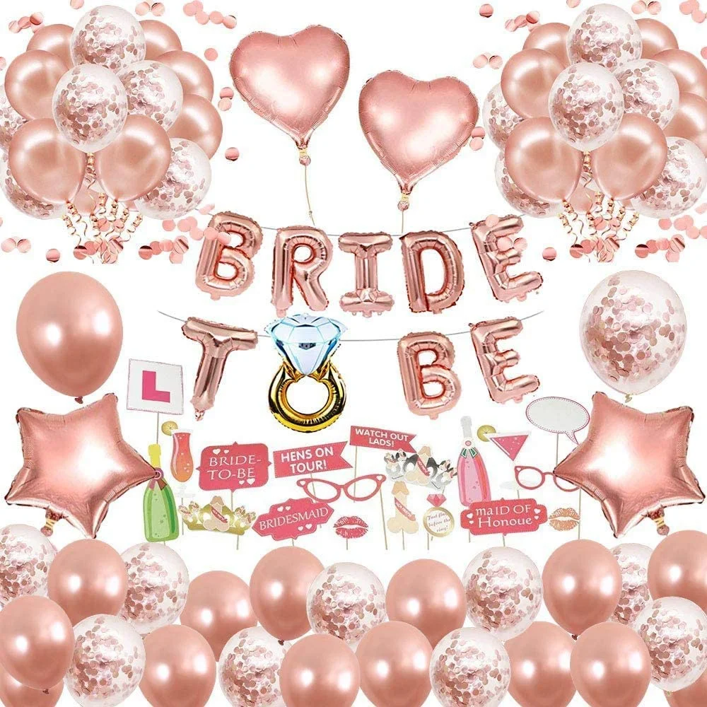 60PCS Bride to Be Party Dekoration Zubehör Brautparty Bachelorette Nacht Partyzubehör Pack Ballon Set für Damen Mädchen