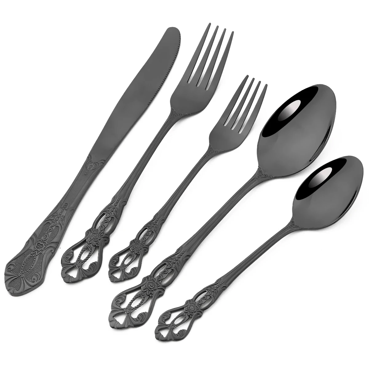 16Pcs Black Cutlery Set Vintage Stainless Steel Dinnerware Set Knife Fork Dessert Spoons Tableware Western Home Kitchen Flatware