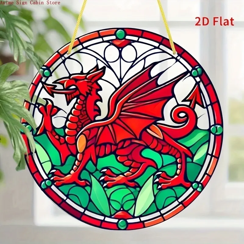 2D Flat 1pc Welsh Dragon Design,Acrylic Round Sign,Window,Room Wall Decoration,Garden Decoration,Party Scene Decoration