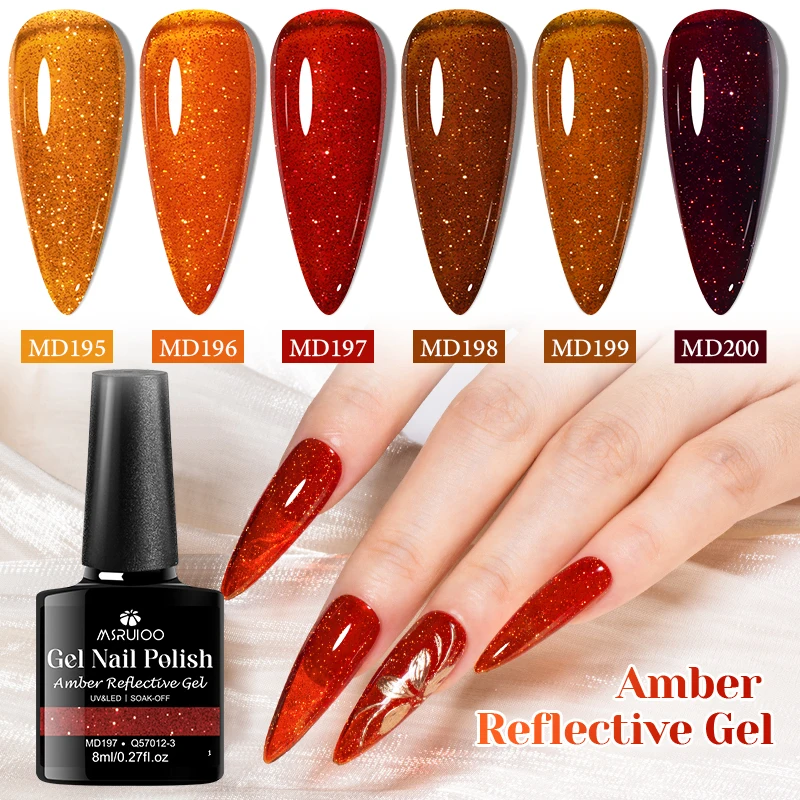 

8ml MSRUIOO Amber Reflective Gel Nail Polish Red Caramel Dark Brown Gel Soak Off UV LED Semi Permanent Varnish HEMA/TPO FREE