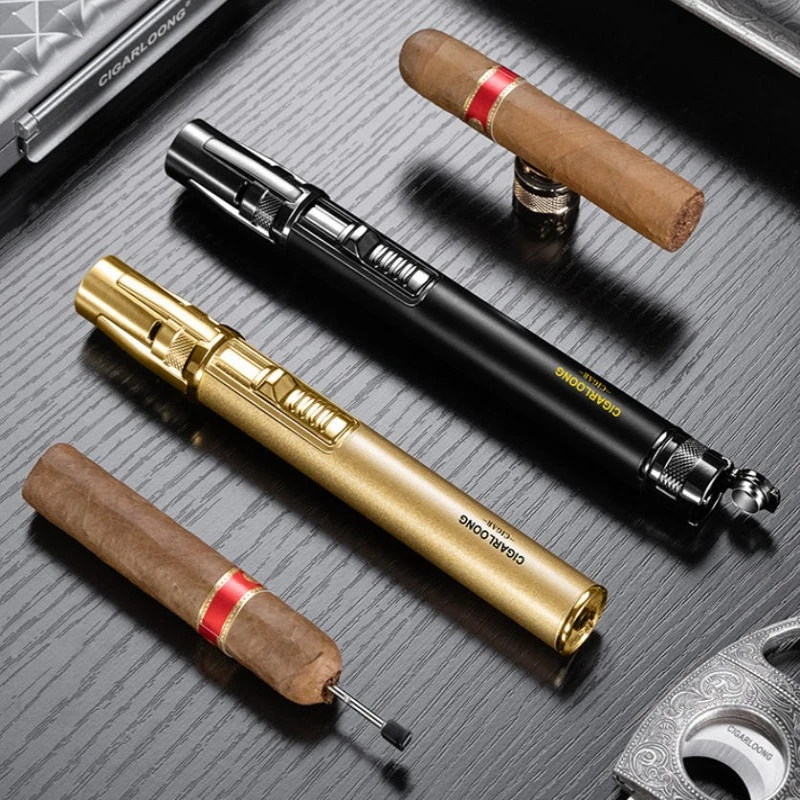 Cigaron Portable Direct Lighter Cigar Drill Cigar Needle Cigar Drag Multifunctional Blue Flame Igniter Smoking Accessories