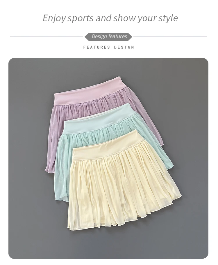 Damen High-Waist Mesh Plissee-Tennisrock mit integrierter Shorts, schnelltrocknend, weich, atmungsaktiv, für Ballett, Fitness und Sport – Detail 1