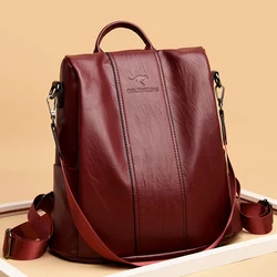 Anti-theft Leather Backpack Purses  Women Vintage Shoulder Bag Ladies Large Capacity Travel Rucksack School Bags Girls Mochila