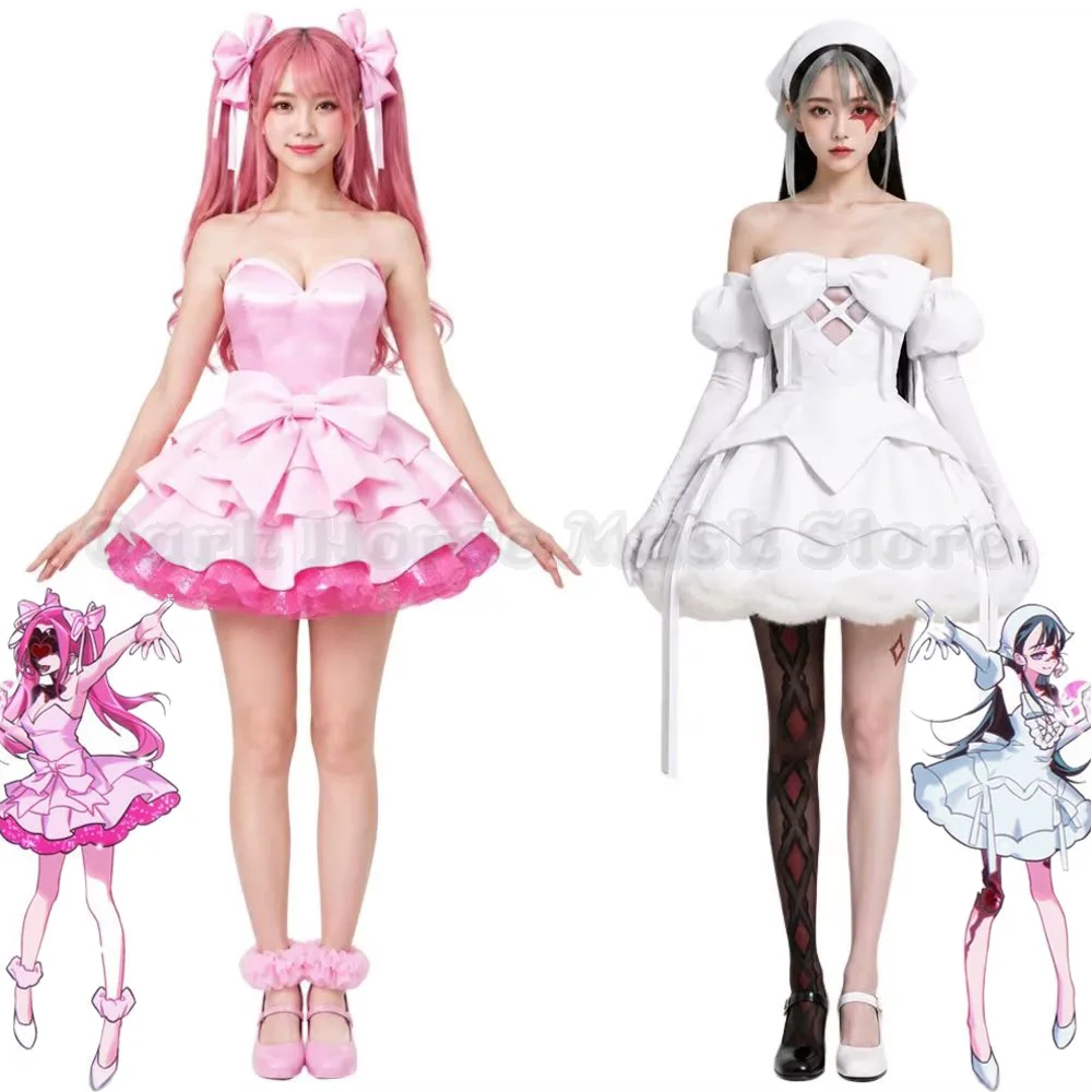 Alien Stage Zombie State Mizi/Sua Cosplay Kostüm Rosa Minikleid Niedliche Große Schleife Glitzer-Rüschenrock Idol Bühnenoutfit Komplettset