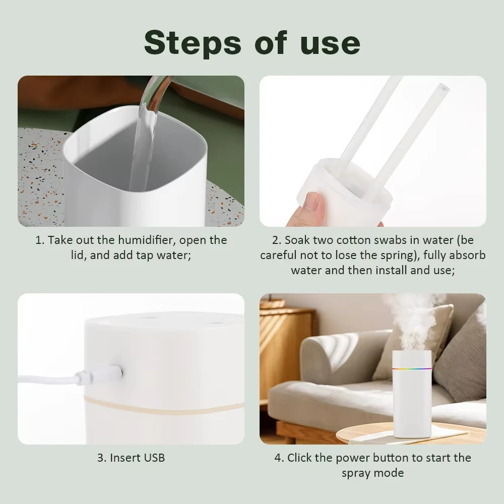 

Creative Dual Nozzle Humidifier Desktop Home Bedroom Car Aromatherapy Silent Air Humidification Usb 7 Color Ambient Light