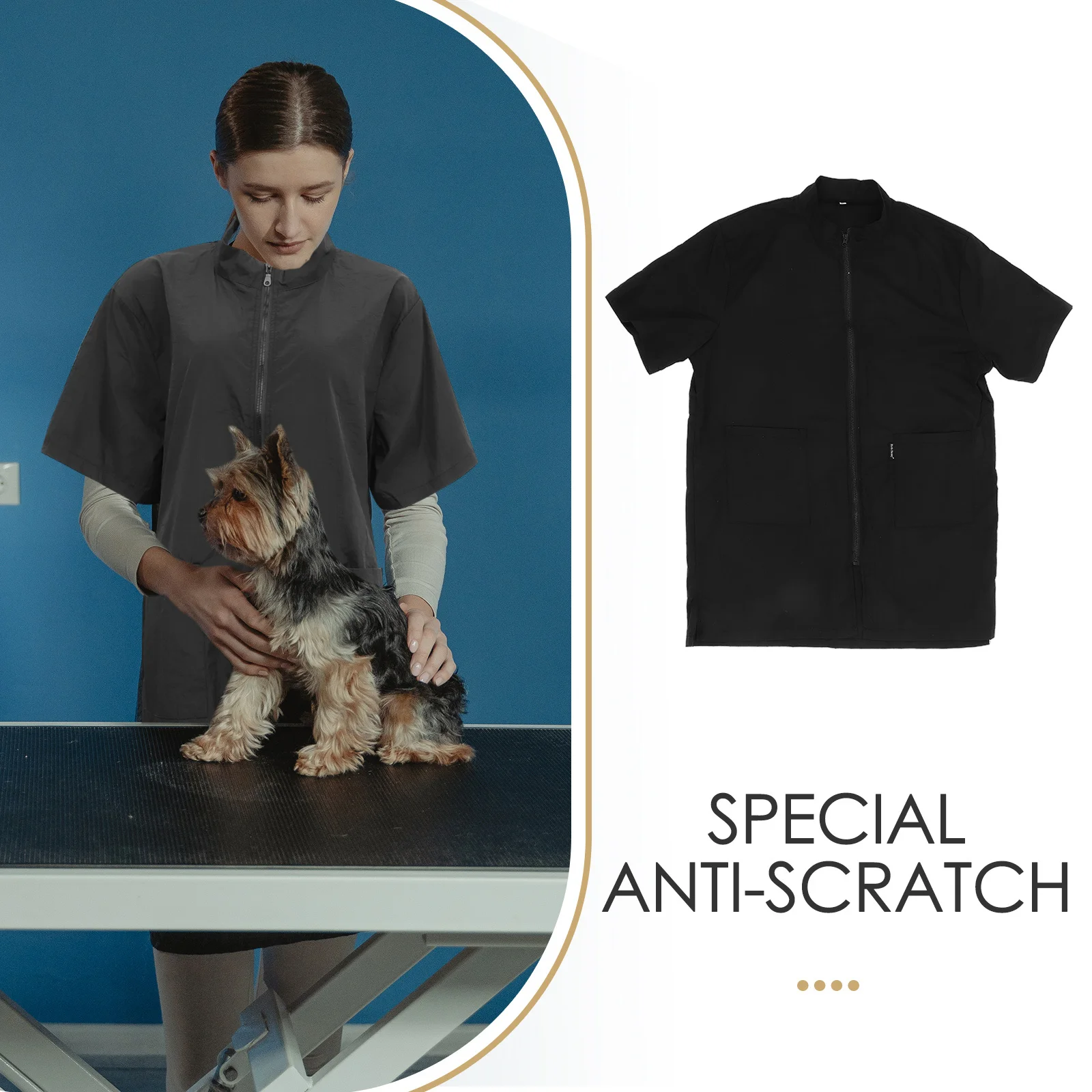 Ropa negra impermeable para cosmetólogo de mascotas, bata de nailon Xl, chaqueta de aseo para salón de mascotas, uniforme de baño de esteticista práctico