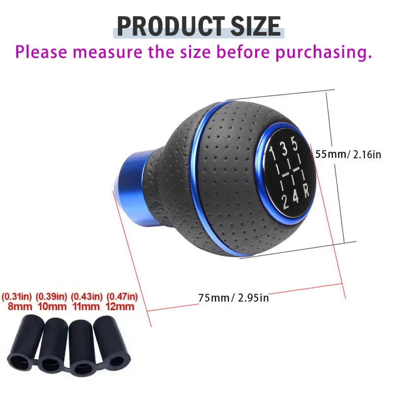 5 Speed Universal Car Gear Shift Knob For Manual Transmission Leather and Aluminum Base Replace Original Car Knob Directly