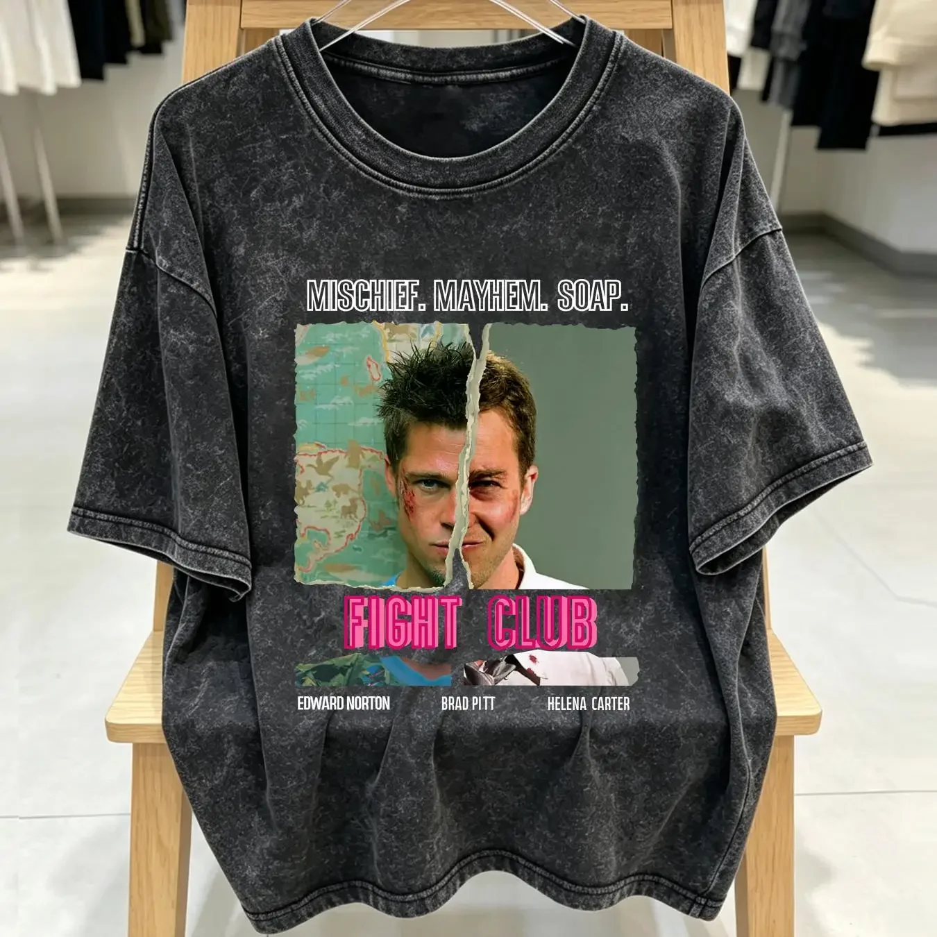 washed T Shirt FIGHT CLUB V4 Natural Vintage Cotton Movie Poster All Sizes S M L XL 2X 3X 4X 5X vintage Washed Breathable