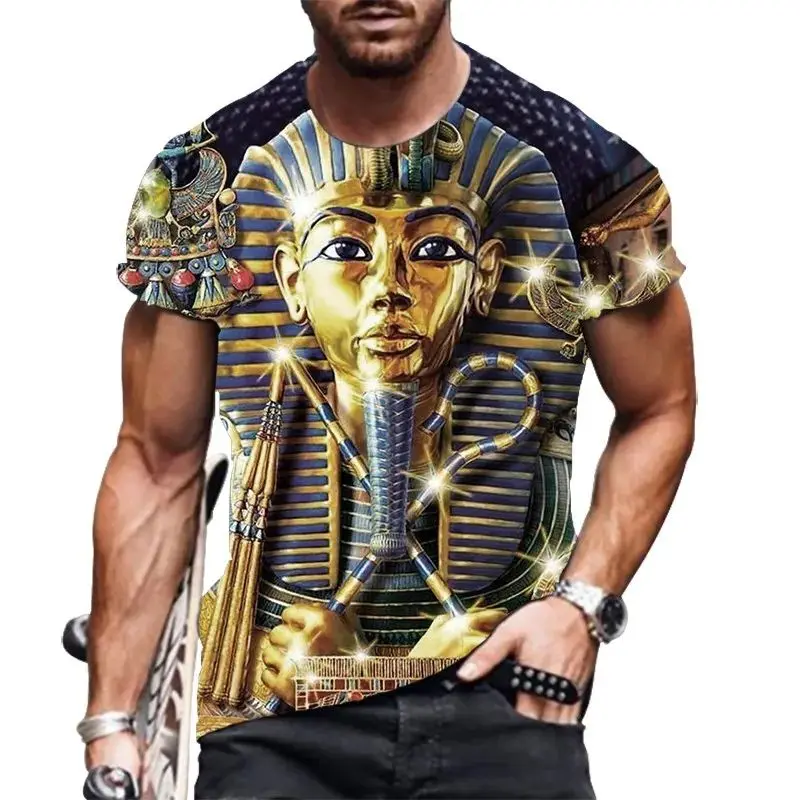 Summer Men\'s Harajuku Vintage Egyptian Elements Printed 3d Printed T-Shirt Fashion Breathable Plus Size O Neck Short Sleeve