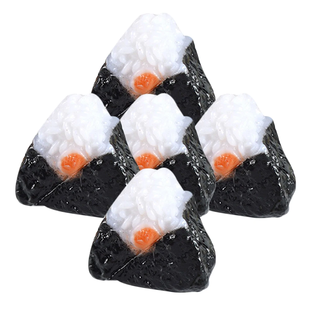 

5pcs Miniature Sushi Rice Ball Triangular Nori Model House Display Decor Japanese Toys Mini Food Photo Prop Realistic