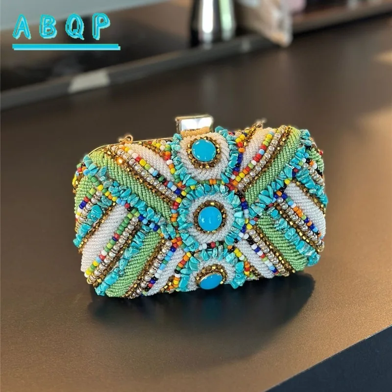 ABQP Nouvelle Pochette de Soirée de Luxe, Sac à Main Femme Brodé de Perles et Diamants Scintillants, Idéal pour Dîner et Fête, Haute Qualité