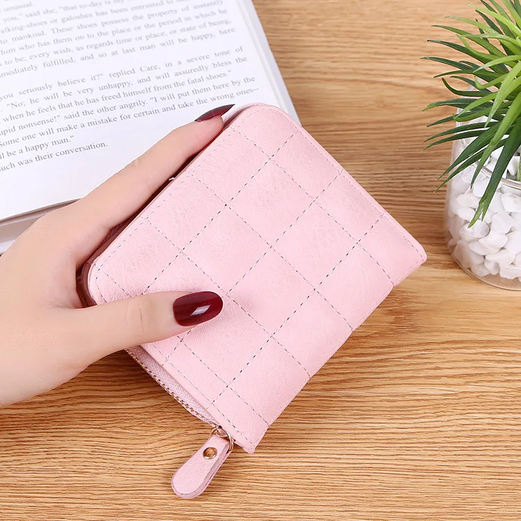 Frauen Kurze Brieftaschen PU Leder Weibliche Plaid Nubuk Karte Halter Brieftasche Luxus Marke Damen Kleine Zipper Brieftasche Mit Geldbörse – Detail 15