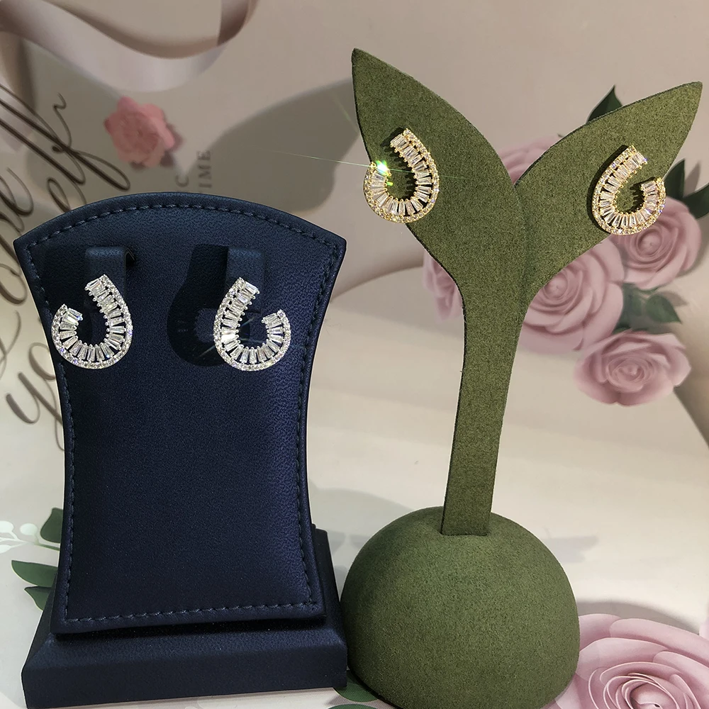 Siscathy New Full Zirconia Hollow Geometry Arc Stud Earrings For Women Fashion Elegant Crystal Earring Jewelry Party Accessories