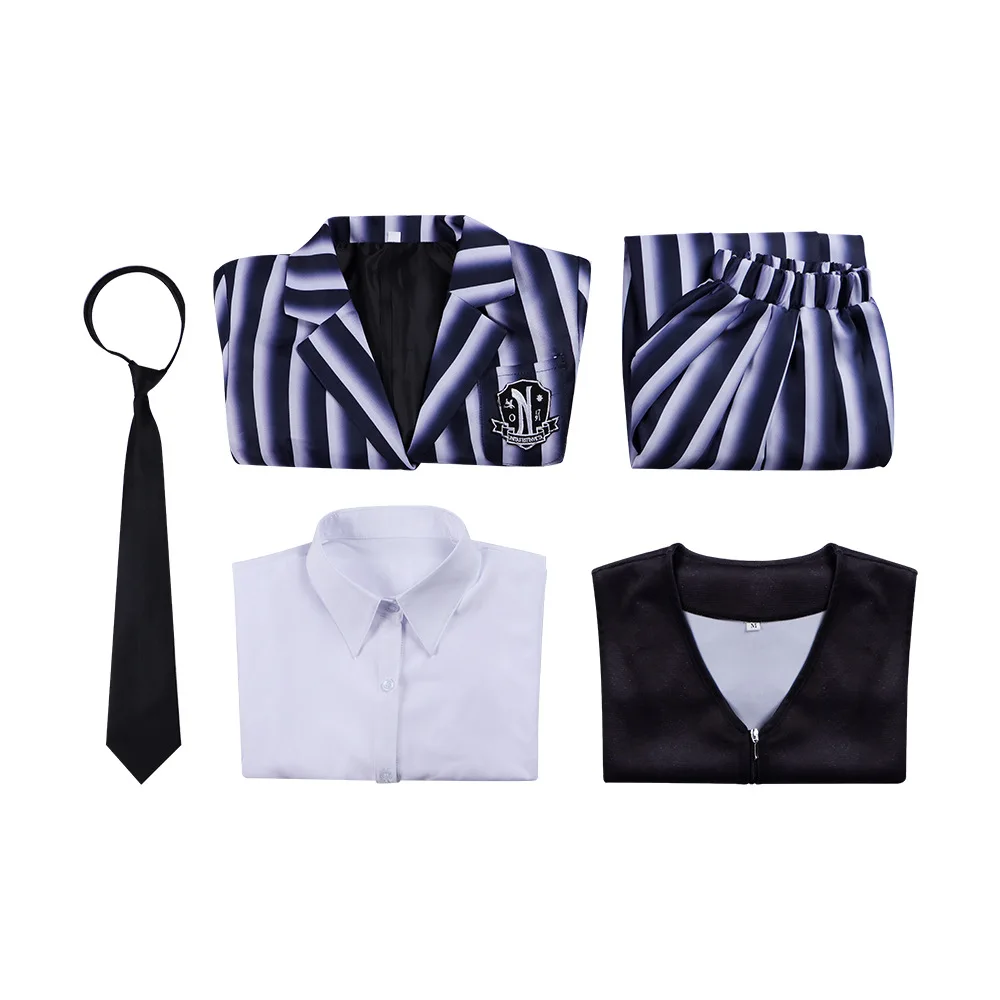 The Addams Family Wednesday Season 2 Cosplay Costume Black Striped School Uniform Halloween Costume - view 5