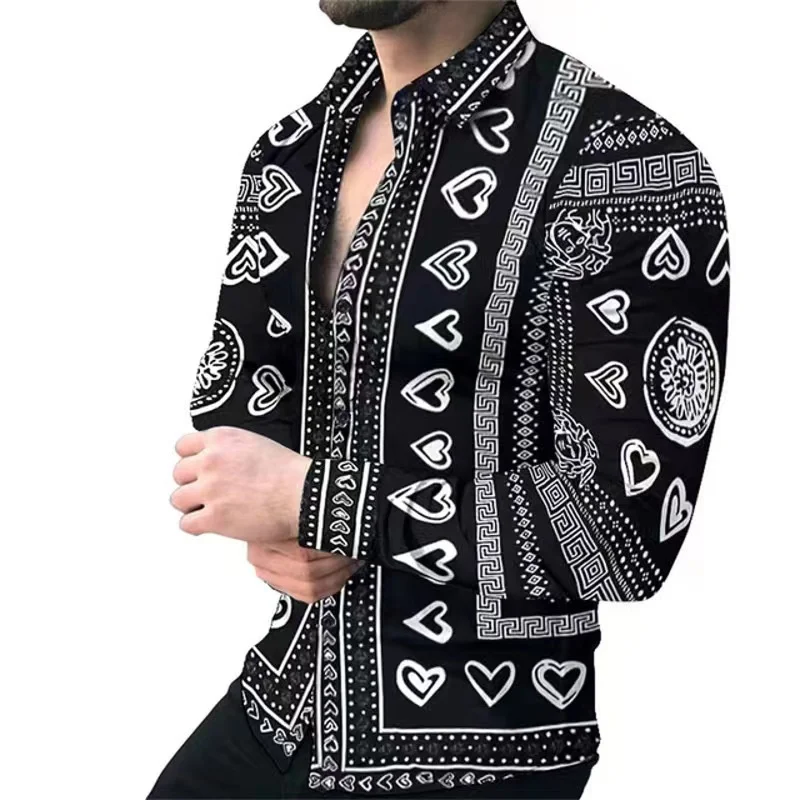 Fashion Retro Men\'s Shirt Casual Festival Outdoor Lapel Top T-Shirt Button Spring Summer 2023 Fashion New Plus Size