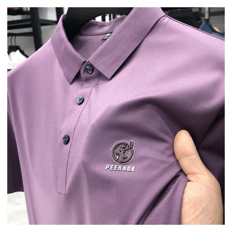 New Cotton Summer Luxury Men's Lapel Polo Shirt Solid Color Offset Printing Designer Short-sleeved Korean Cool T-shirt M-4XL