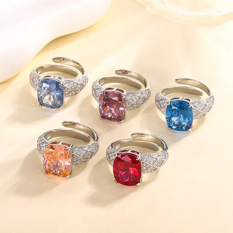 2024 New Jewelry S925 Silver Plated 18K Gold Color Baogang Jade Fat Rectangular Temperament Ring Women's 10 * 12