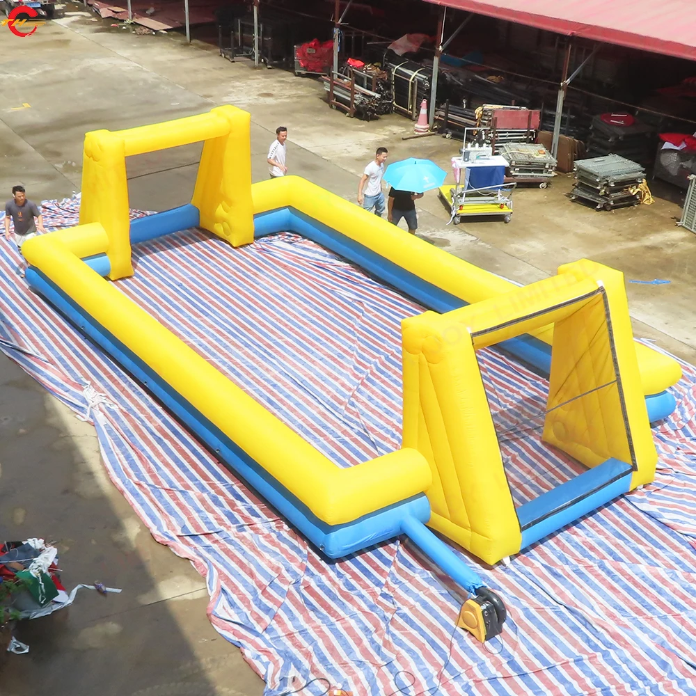 

Free Shipping 10x5m Yellow and Blue Inflatable Football Pitch Blow Up Soccer Court Arena for Sale