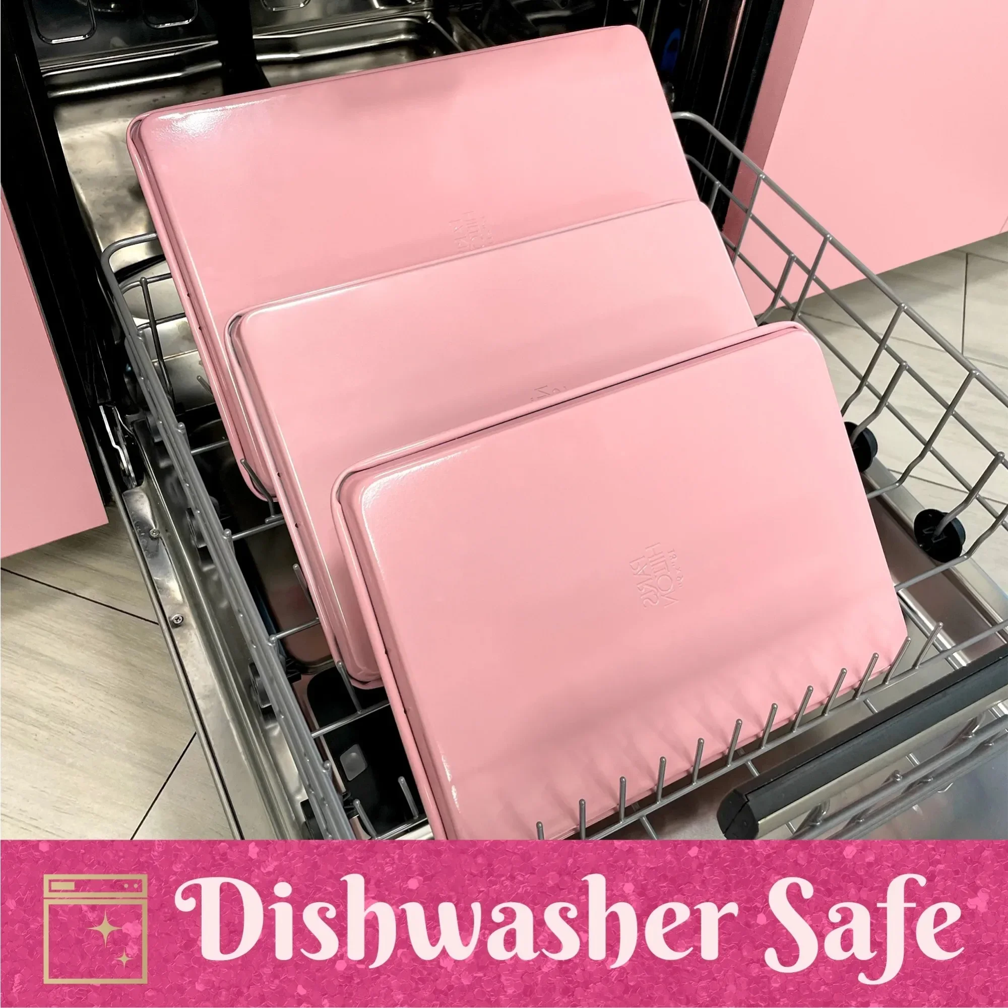 

Набор форм для выпечки из трех предметов, с антипригарным покрытием, можно мыть в посудомоечной машине, прочная углеродистая сталь, розовый