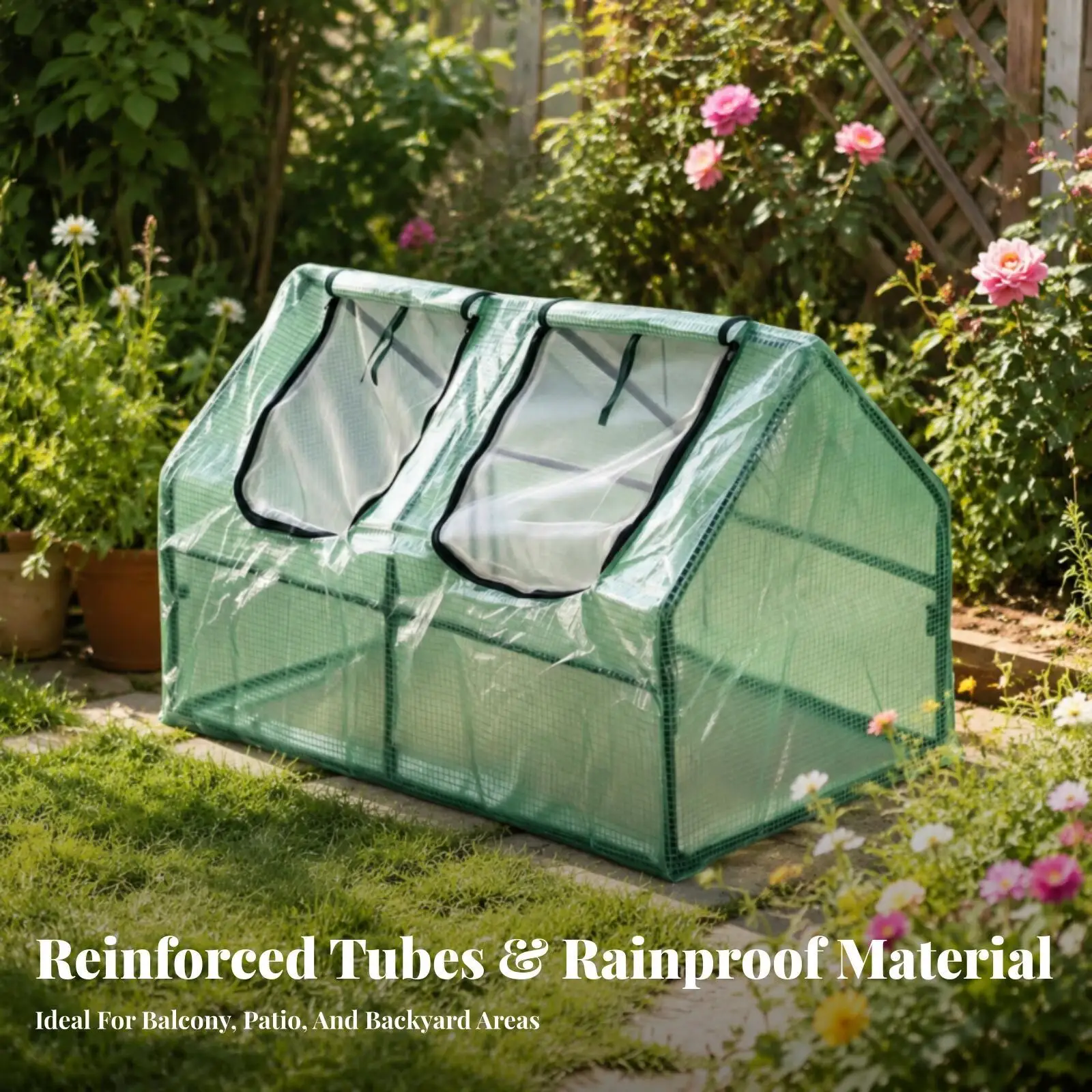 Greenhouse with Zippered Openings | Mesh Ventilation Panels, Portable Lightweight Design, Potted Plant Shelter, for Garden