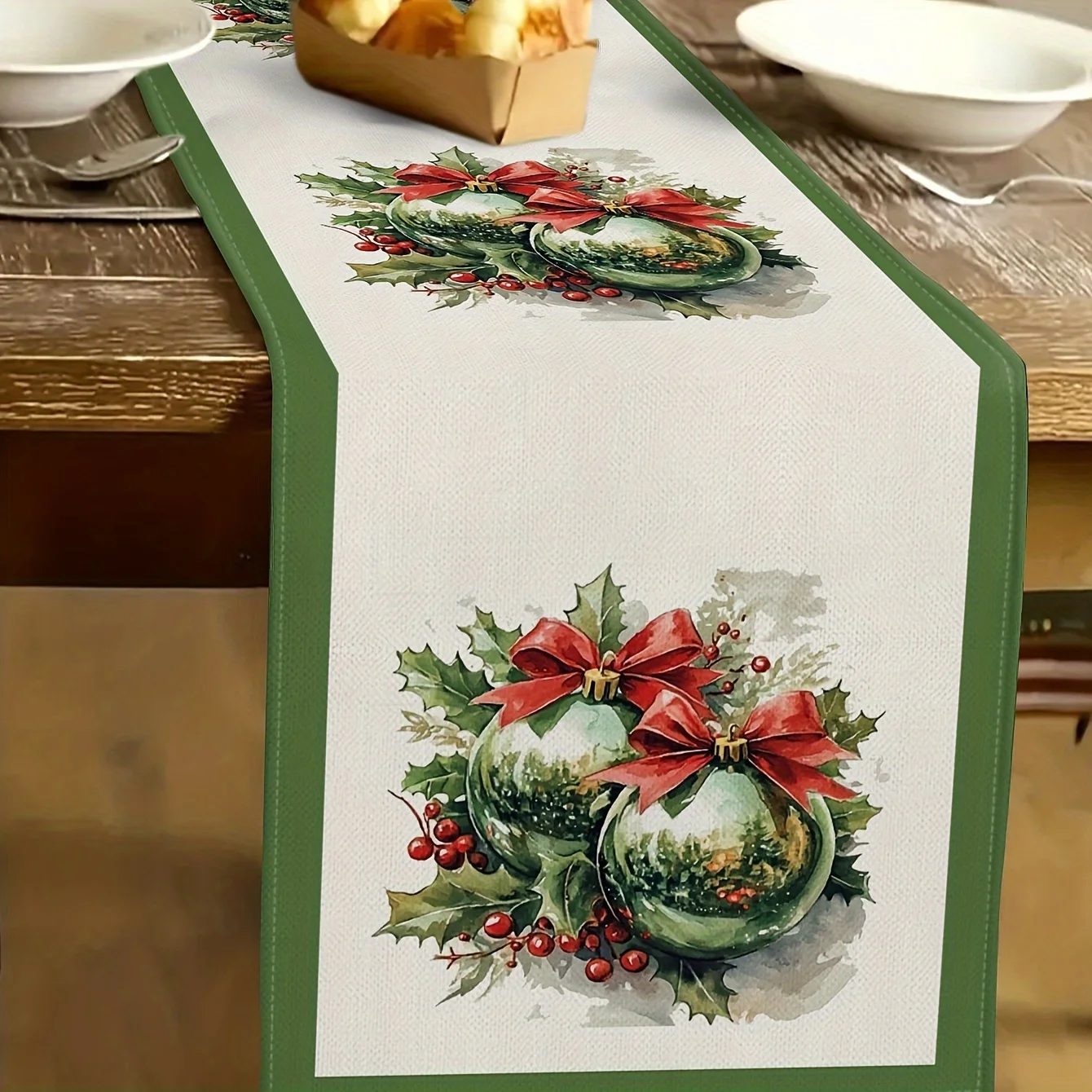 

Christmas table runner with festive holly berry pattern for kitchen table Christmas party New Year decoration Christmas table de