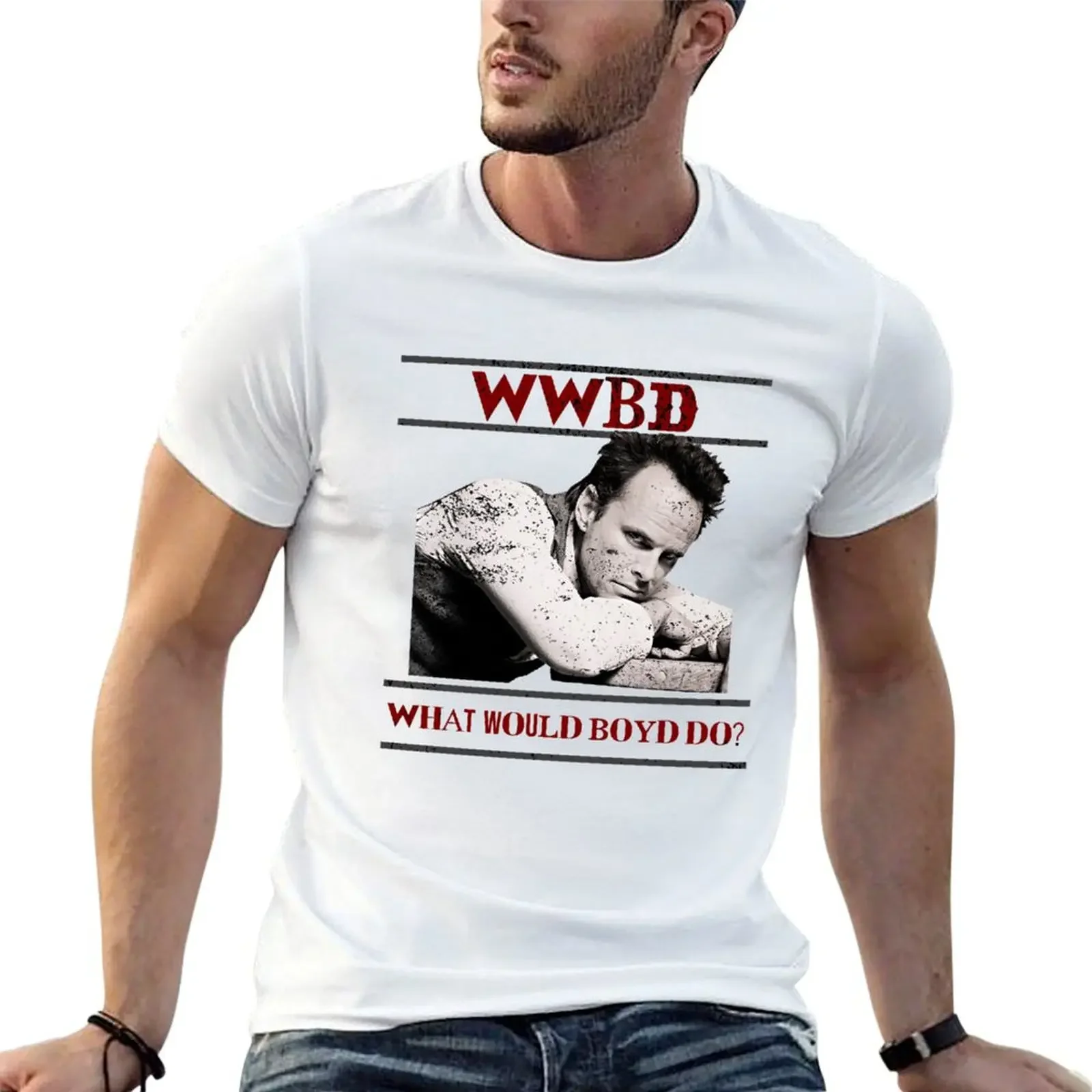 

WWBD What Would Boyd Do Boyd Crowder Justified White T-Shirt sweat plus size tops blanks slim fit t shirts for men