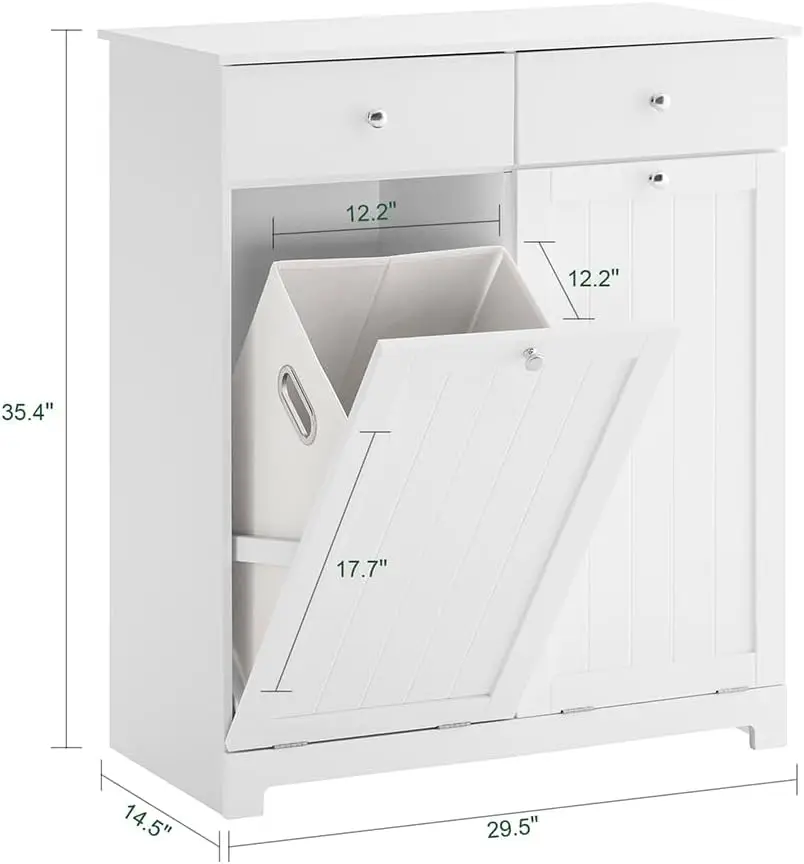 Tilt-Out Bathroom Laundry Cabinet Hidden Hamper Organizer with Double Baskets and Drawers Storing Unit Storage Chest Cupboard