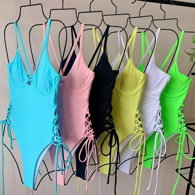Splicing High Cut Out One Piece Swimsuit Women Tassel Swimwear Female Sexy Bathing Suit String Leopard Bikini 2025 Monokini Lady image 5