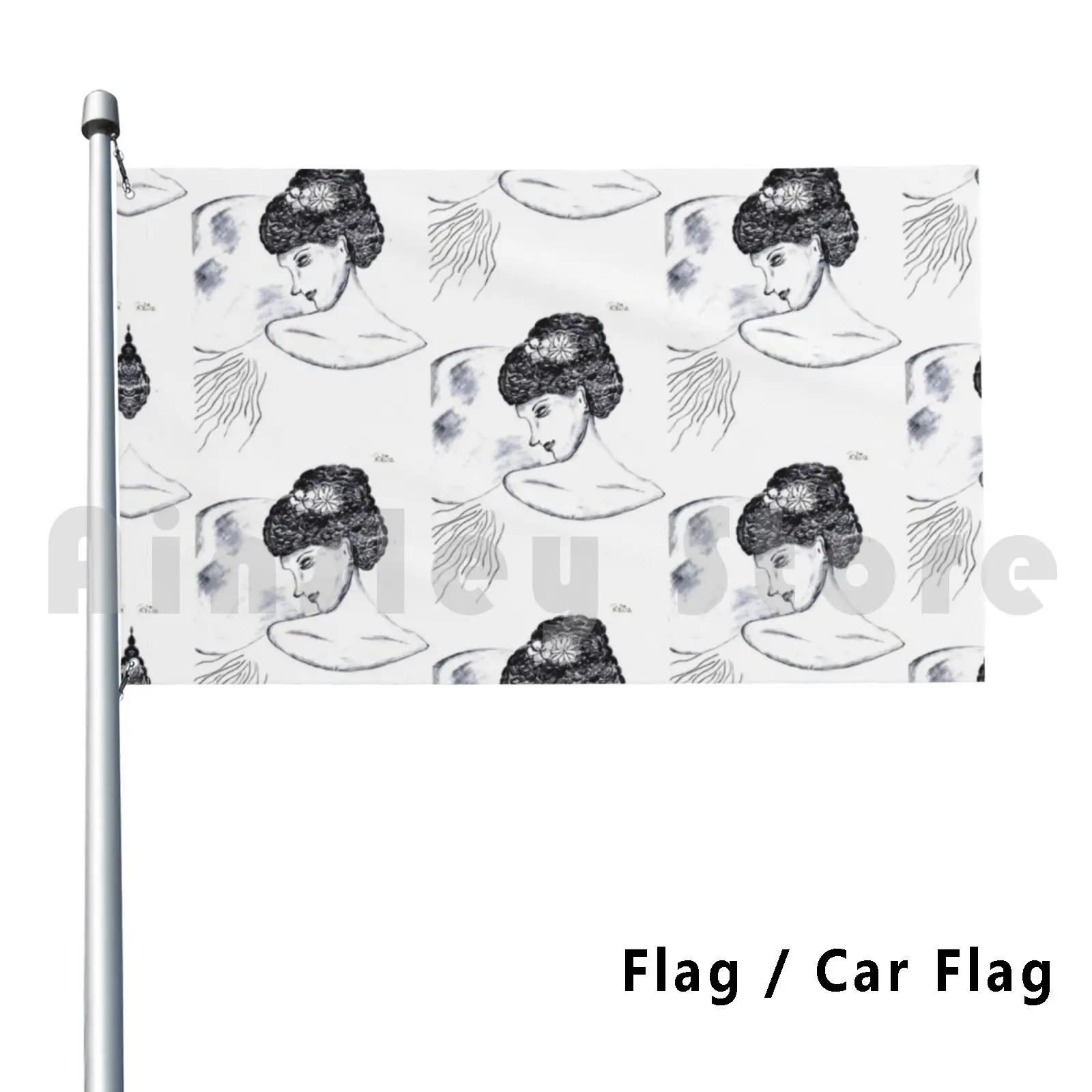 Midnight Flag Car Flag Funny Moon Womens Flowers Goddess Pencil Mystical Myth Aesthetic Fashion Shading