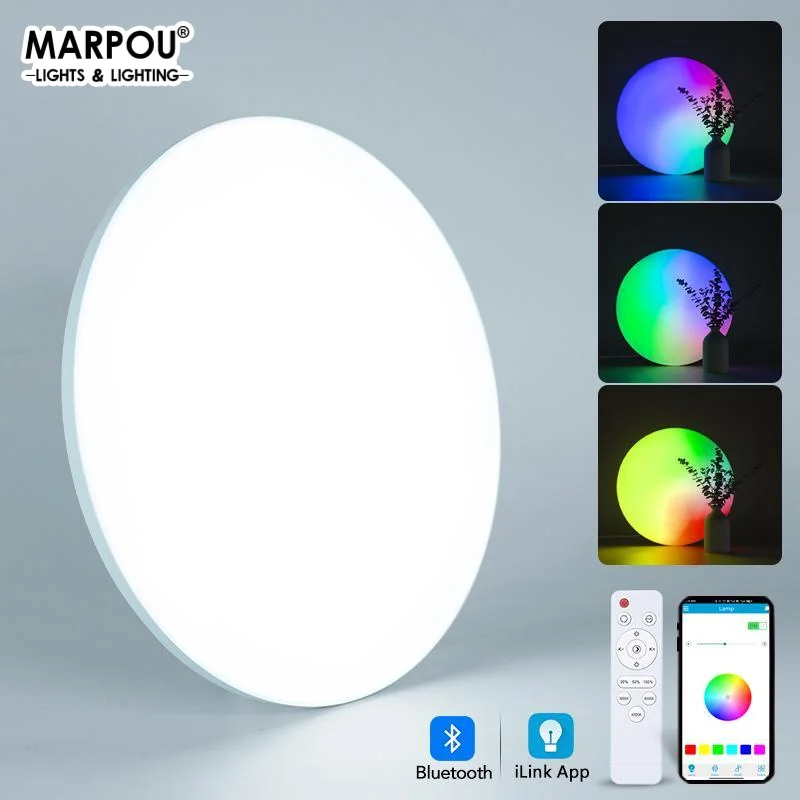 

Потолочный светильник MARPOU, RGB-панель, светодиодный светильник для декора комнаты, с дистанционным управлением и управлением через приложение, люстра с регулировкой яркости, 54 Вт, 36 Вт, 220 В, для спальни и гостиной