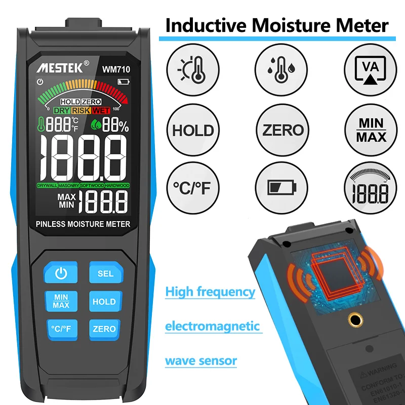 Cyfrowy miernik wilgotności drewna nieniszczący higrometr indukcyjny analogowy podwójny wyświetlacz temperatury otoczenia wilgotny detektor drewna