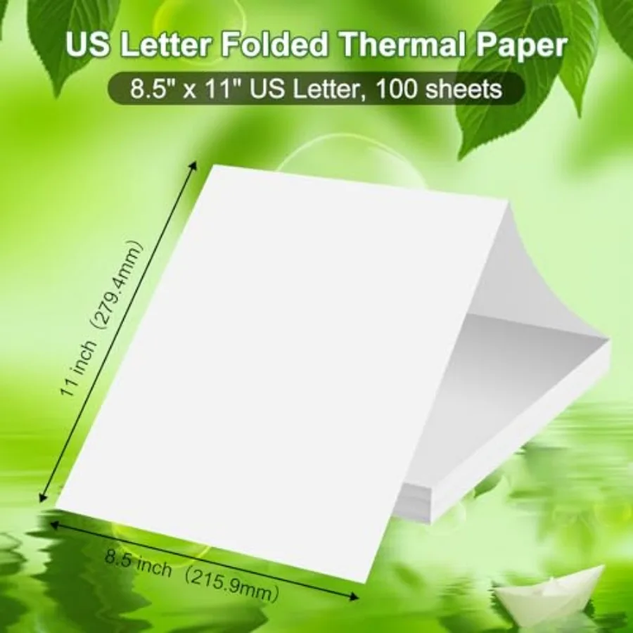 Thermal Printer Paper 8.5 x 11 Inch, Quick-Dry US Letter Thermal Paper, Compatible with M08F M832 Portable Printer, Continuous