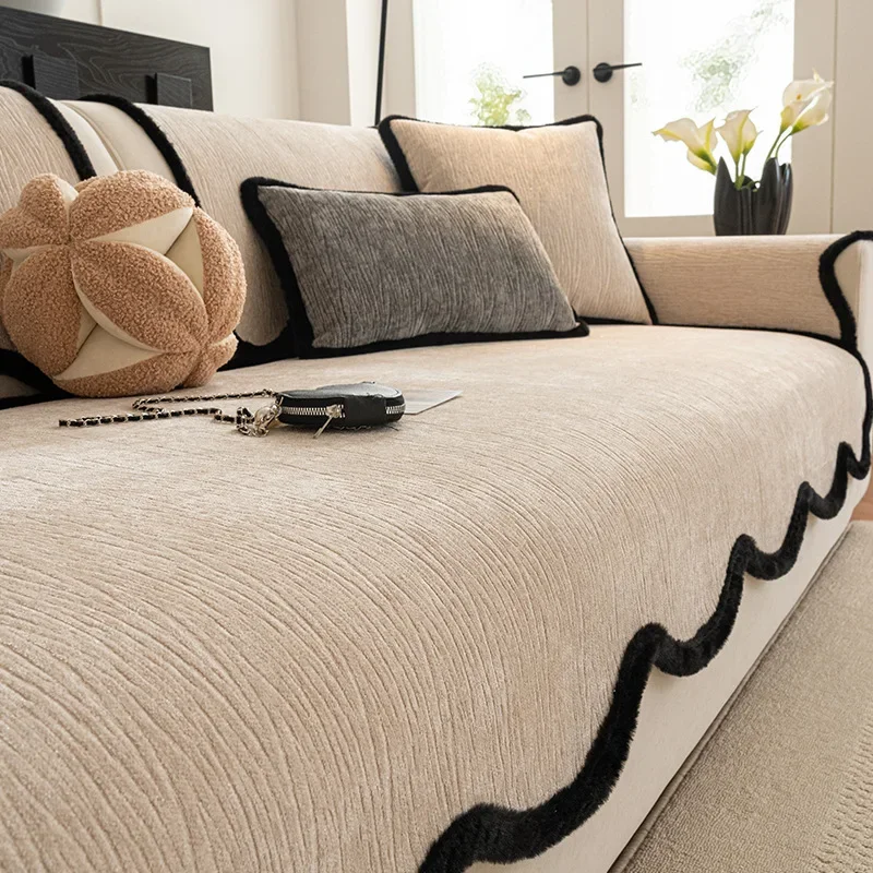 Light Luxury High-end Sofa Cover Fabric 2025 New One-piece Fixed Anti Slip Leather Sofa Cushion Cover Suitable for All Seasons