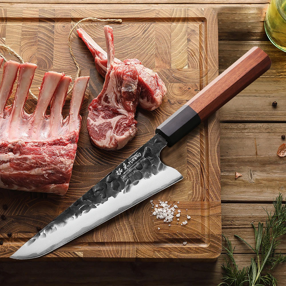 TURWHO Japanese Style Honesuki Chef Knife, 6-inch, 3-layer Composite Steel,Ebony and Rosewood Handle, Kitchen Meat Utility Knife