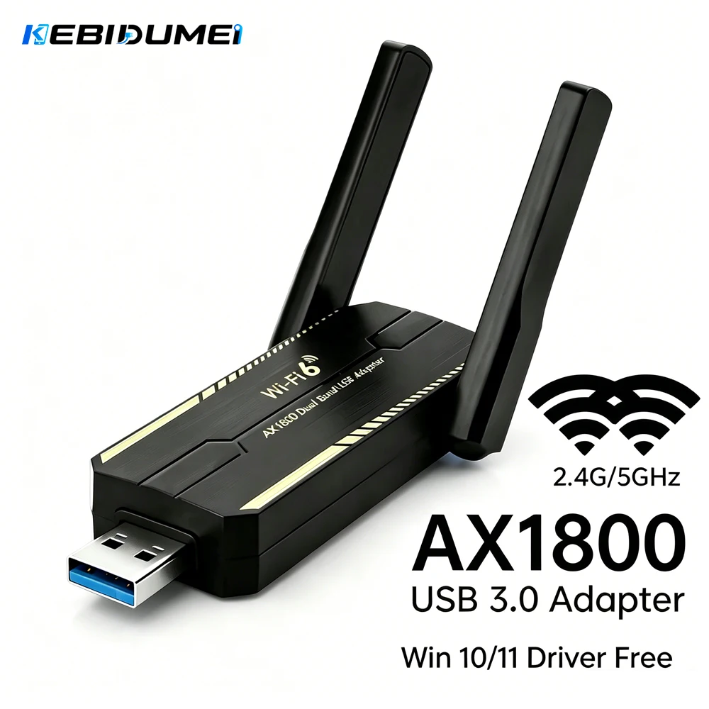 

KEBIDUMEI 1800Mbps WiFi 6 USB Adapter 5G/2.4GHz USB3.0 Wi-fi Dongle Wireless 802.11ax Network Card High Gain Antenna For Laptop