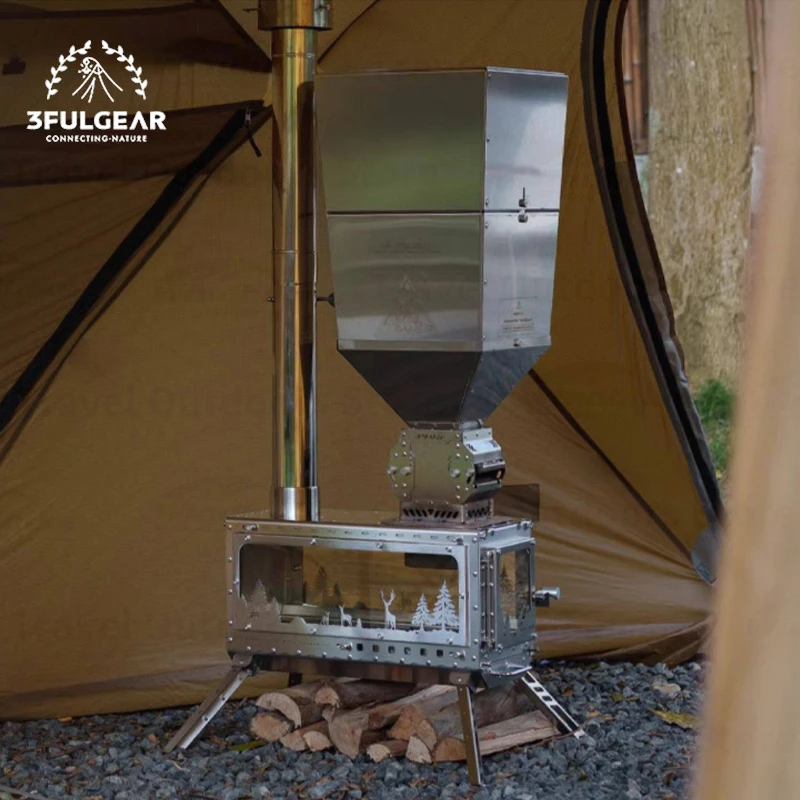 3F UL Gear Fire Wood Height Adjustable Foldable Stainless Steel Heater Pellet Stove Furnace Burner Tent Fireplace Camp Supplies