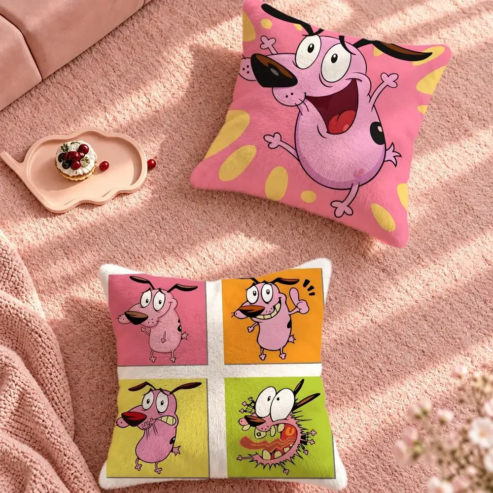 Cartoon Courage the Cowardly Dog Cushion Cover Cute Cartoon Throw Pillow Cover Soft Plush Cushion Cover Sofa Bedroom Home Decor