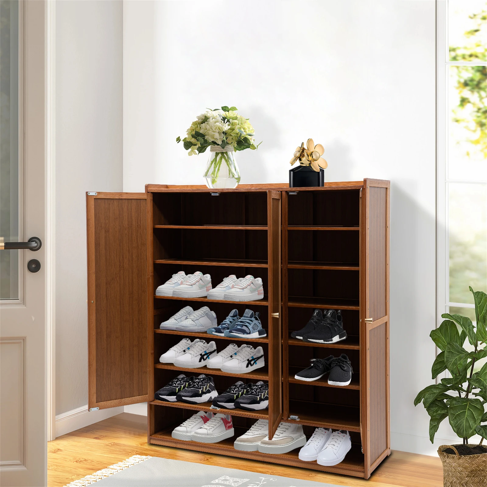 

Shoe Storage Cabinet Rack Shoe-shelf Living Room furniture with Shutter Doors Bamboo Shoe Floor Shoes Organizer