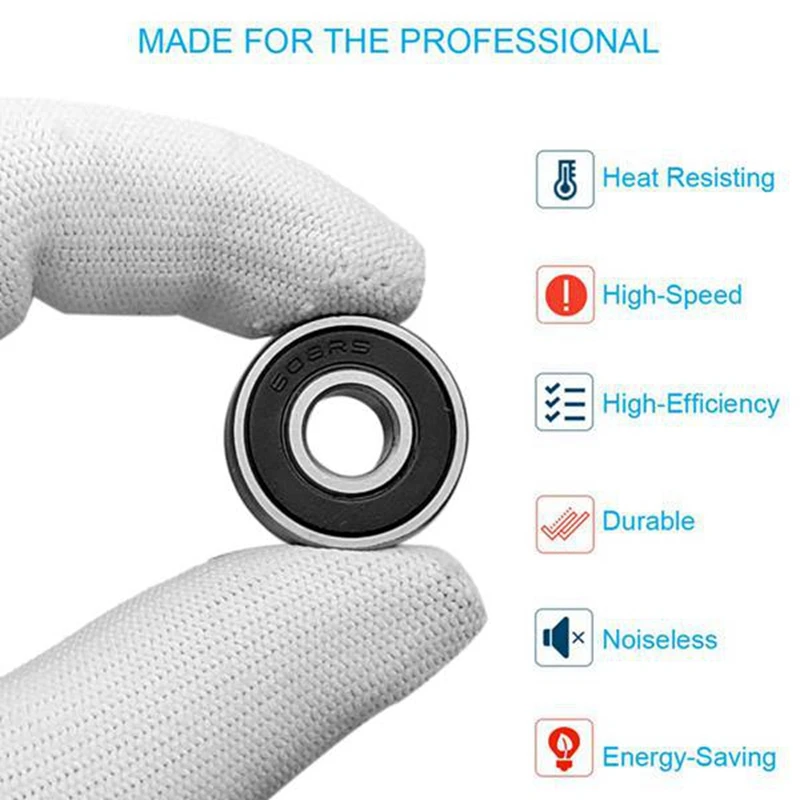 100Pcs/Set 608RS Ball Bearing ABEC-5 8X22X7 Mm Deep Groove Carbon Steel Sealed Ball Bearings