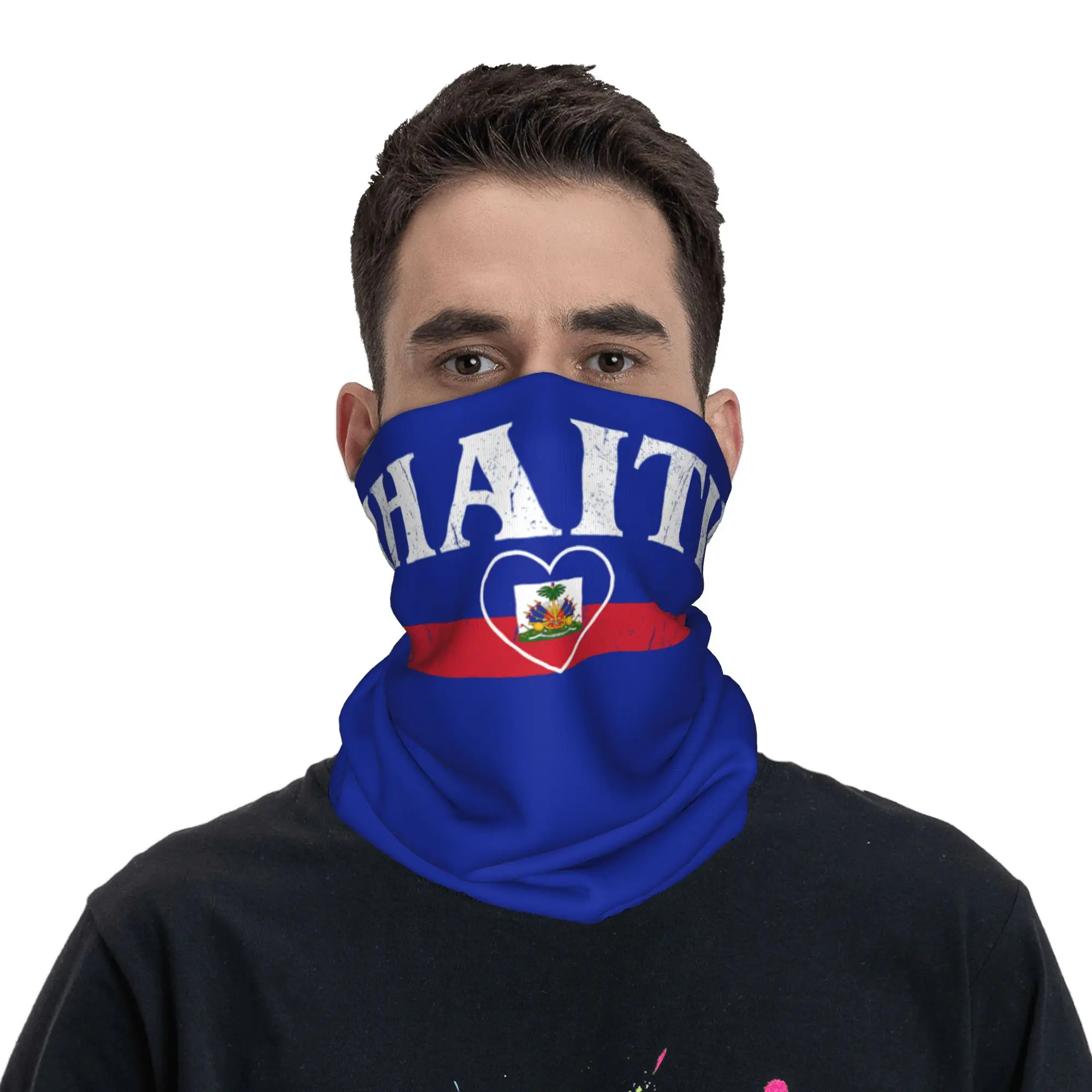 Heart Haiti Haitian Flag Haiti Flag Bandana  Fashion Bicycle Mask Camping Anti-UV Balaclava Graphic Soft Warm Tactical Mask view 5