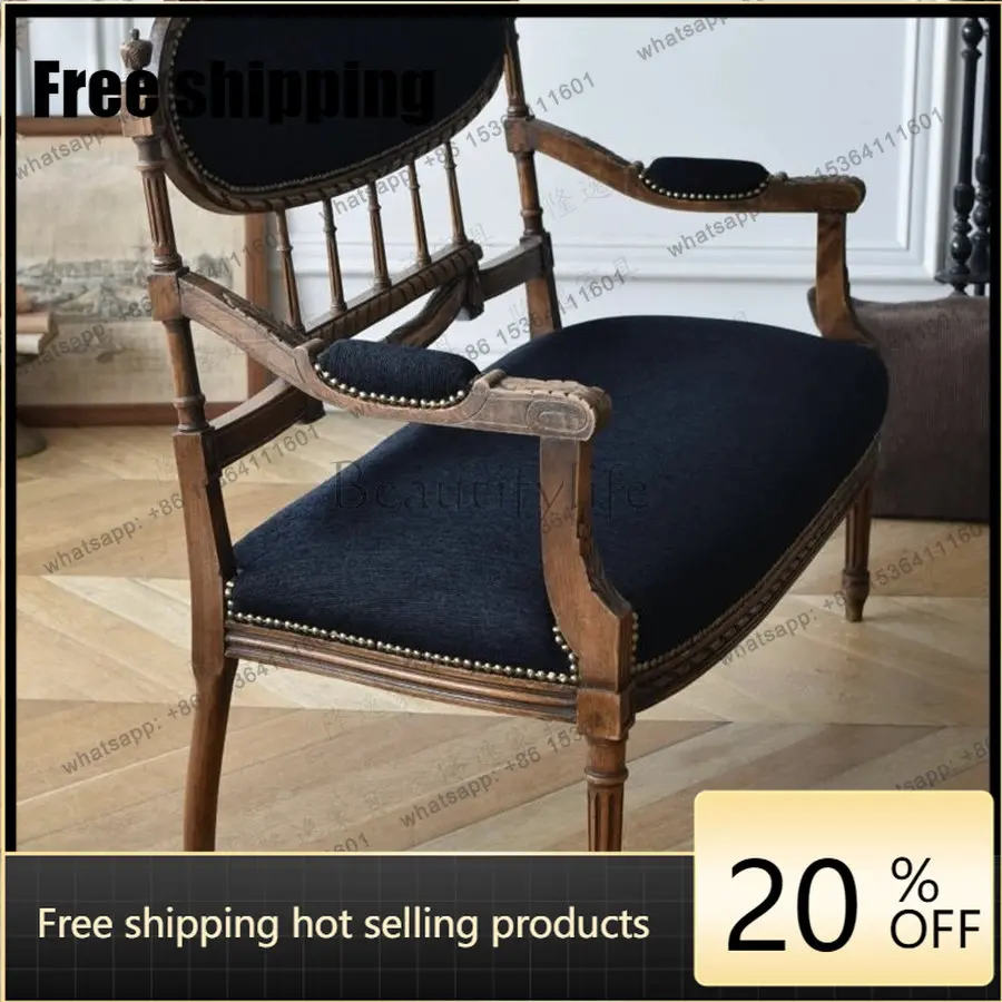 Customization European solid wood retro sofa hollow engraved black soft bag sofa chair
